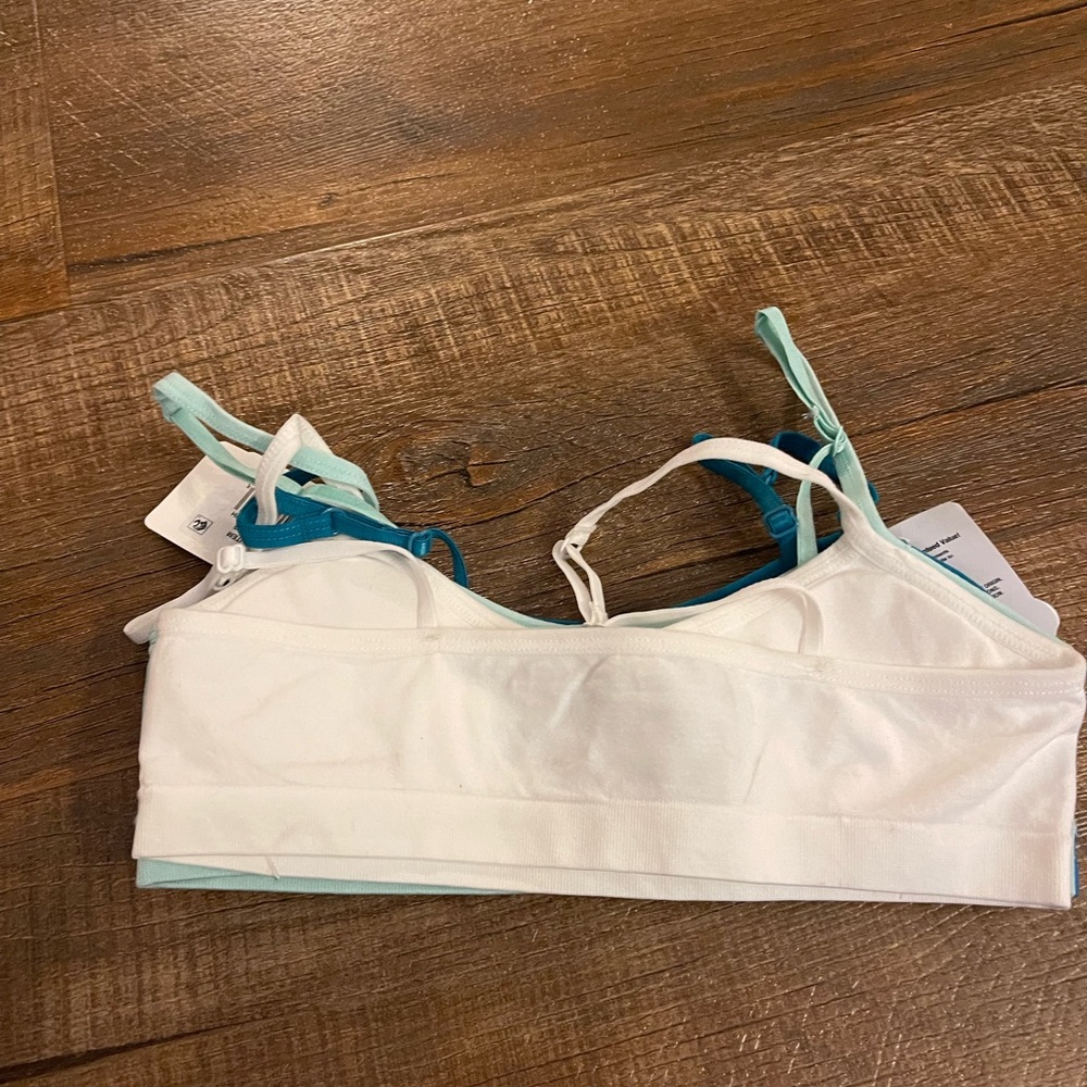 Hanes White and Teal Bralette Duo